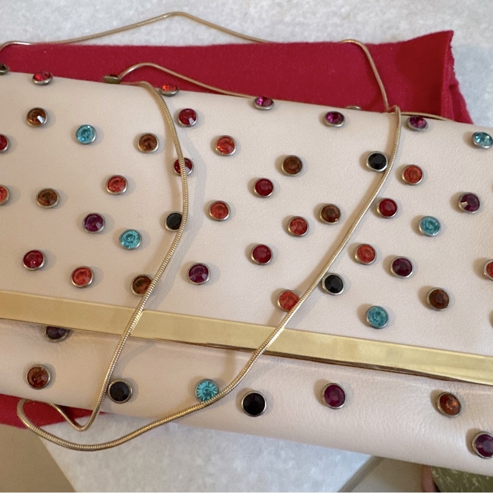 Carolina Herrera Cream Clutch with Multicolor Accents